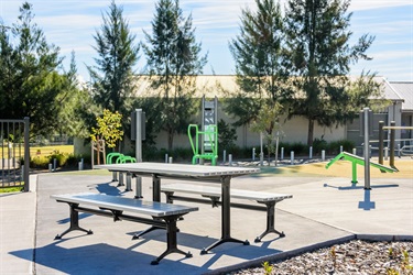 picnic tables and exercise equipment